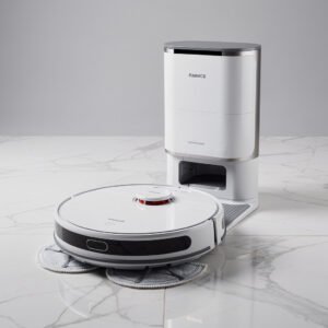 Modern Dreame robot vacuum with self-emptying base station dock