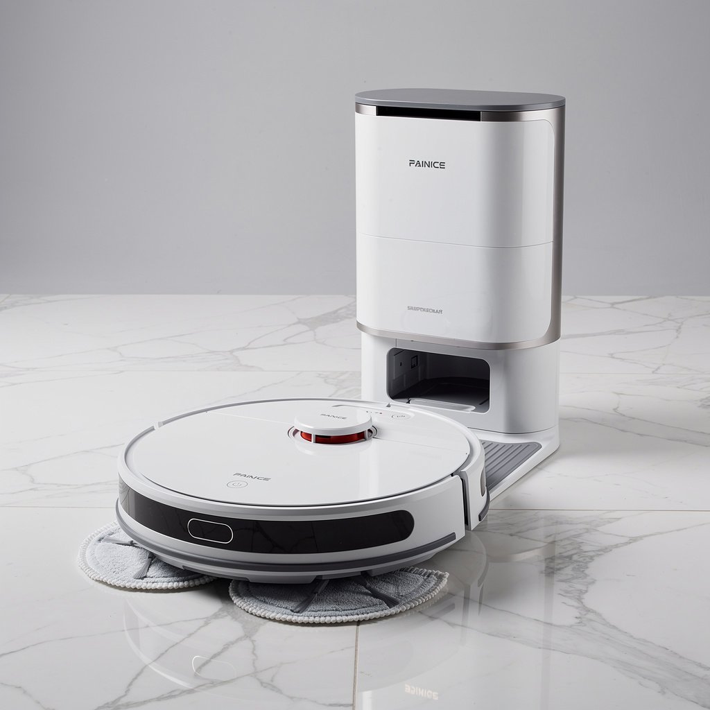 Modern Dreame robot vacuum with self-emptying base station dock