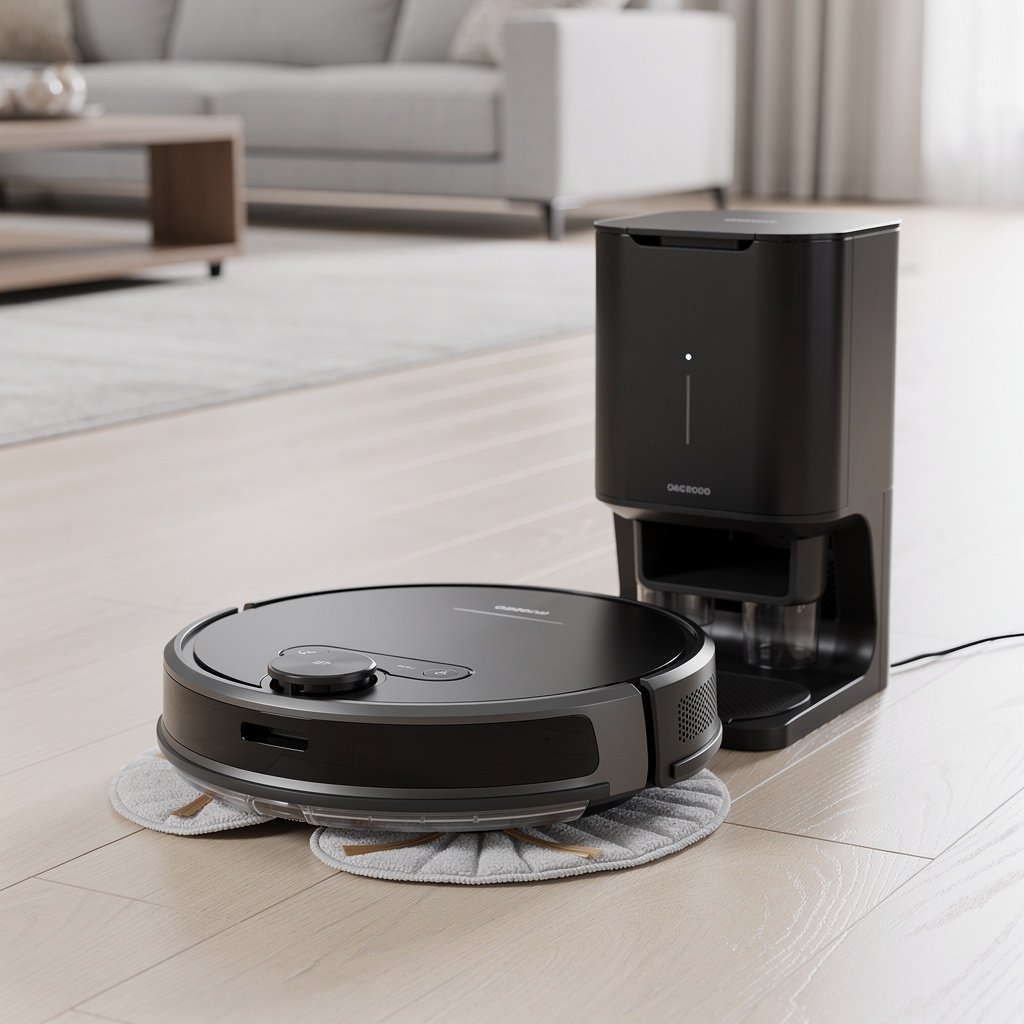 Roborock robot vacuum cleaner with self-emptying dock and mop attachment