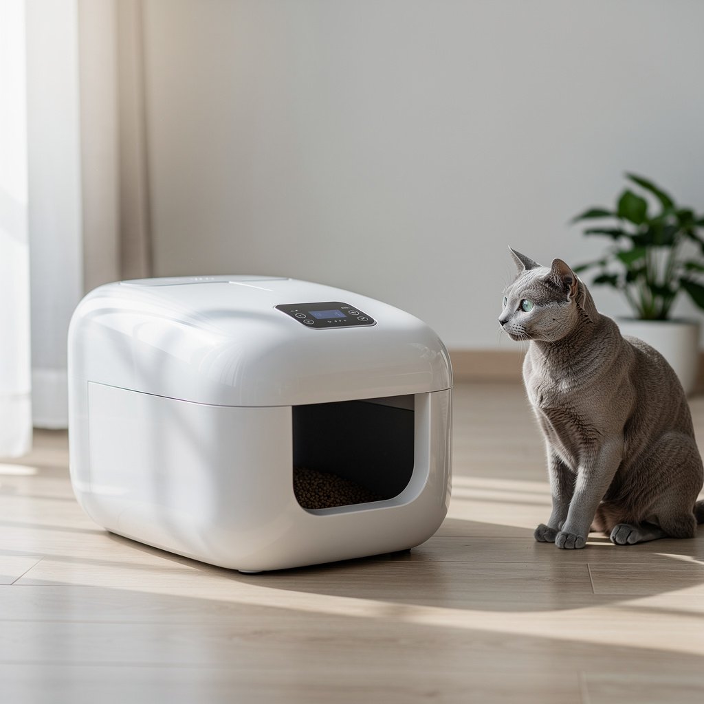 Modern automatic self-cleaning cat litter box with smart features