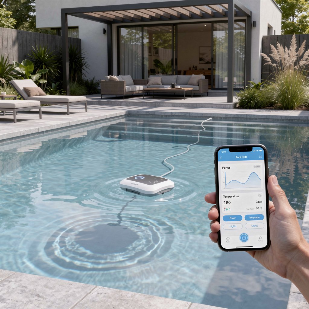 Modern swimming pool with smart automation and monitoring system