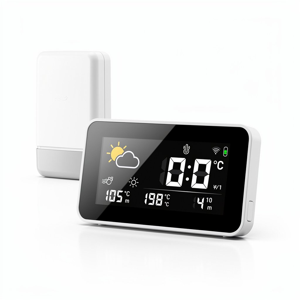 Smart home weather station with outdoor sensor and indoor display