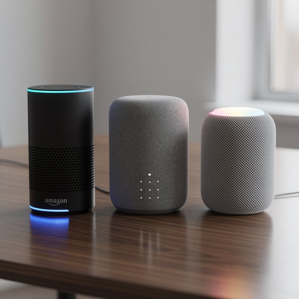 Voice assistant smart speakers comparison featuring Alexa Google and Siri devices