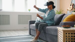 A modern smart home setup illustrating level up living room smart home tech gamers.